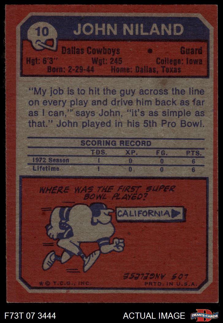 1973 Topps #10 John Niland Cowboys Iowa 5 - EX - Picture 15 of 21