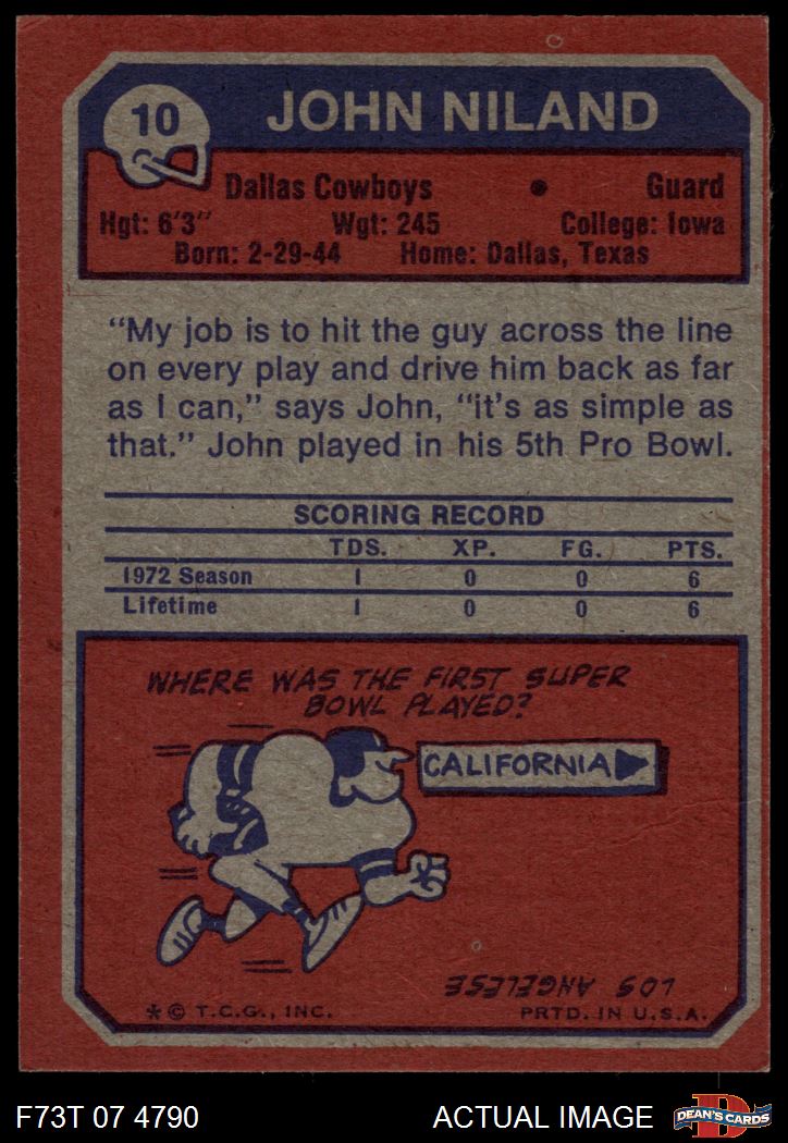1973 Topps #10 John Niland Cowboys Iowa 5 - EX - Picture 19 of 21