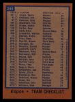 1978 Topps #244  Expos Team Checklist<br />B78T 00 2333<br /><a class='button AddToCart' data-ajax='true' data-ajax-mode='replace' data-ajax-update='#cart-info' href='/AddToCart?itemId=1285080&quantity=1&type=0'>Add To Cart</a>