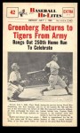 #42 Returns to Tigers from Army Hank Greenberg 