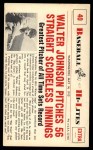 #40 Pitches 56 Scoreless Innings Walter Johnson 