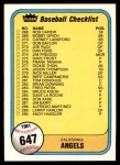#647 Cubs / Angels Checklist  