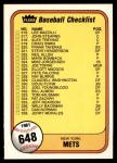 #648 Mets / White Sox Checklist  