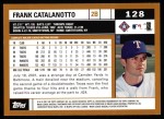 2002 Topps #128 Frank Catalanotto<br />B02T-H 128<br /><a class='button AddToCart' data-ajax='true' data-ajax-mode='replace' data-ajax-update='#cart-info' href='/AddToCart?itemId=3357461&quantity=1&type=0'>Add To Cart</a>