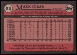 1989 Topps #63 Mark Clear<br />B89T-H 63<br /><a class='button AddToCart' data-ajax='true' data-ajax-mode='replace' data-ajax-update='#cart-info' href='/AddToCart?itemId=3597796&quantity=1&type=0'>Add To Cart</a>
