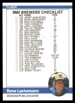 #655 Checklist: Brewers/Indians Rene Lachemann 