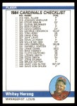 #660 Checklist: Cardinals/Specials Whitey Herzog 