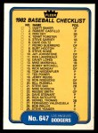 #647 Yankees / Dodgers Checklist  