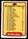 #653 Rangers / White Sox Checklist  