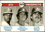 1979 Topps #711  -  Dwayne Murphy / Bruce Robinson / Alan Wirth A's Prospects<br />B79T 07 4987<br /><a class='button AddToCart' data-ajax='true' data-ajax-mode='replace' data-ajax-update='#cart-info' href='/AddToCart?itemId=5642253&quantity=1&type=0'>Add To Cart</a>