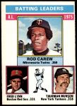 #192 AL Batting Leaders Rod Carew / Fred Lynn / Thurman Munson 