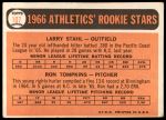 1966 Topps #107  -  Larry Stahl / Ron Tompkins A's Rookies<br />B66T 13 0116<br /><a class='button AddToCart' data-ajax='true' data-ajax-mode='replace' data-ajax-update='#cart-info' href='/AddToCart?itemId=6486593&quantity=1&type=0'>Add To Cart</a>