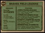 1974 Topps #634  -  Eddie Mathews / Jim Busby / Connie Ryan / Ken Silvestri / Herm Starrette Braves Leaders<br />B74T 10 0593<br /><a class='button AddToCart' data-ajax='true' data-ajax-mode='replace' data-ajax-update='#cart-info' href='/AddToCart?itemId=6898961&quantity=1&type=0'>Add To Cart</a>