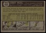 1961 Topps #432 Coot Veal<br />B61T 14 9936<br /><a class='button AddToCart' data-ajax='true' data-ajax-mode='replace' data-ajax-update='#cart-info' href='/AddToCart?itemId=7012651&quantity=1&type=0'>Add To Cart</a>