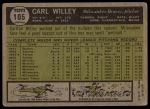 1961 Topps #105 Carl Willey<br />B61T 15 0113<br /><a class='button AddToCart' data-ajax='true' data-ajax-mode='replace' data-ajax-update='#cart-info' href='/AddToCart?itemId=7012954&quantity=1&type=0'>Add To Cart</a>