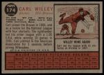 1962 Topps #174 xCAP Carl Willey<br />B62T 12 2586<br /><a class='button AddToCart' data-ajax='true' data-ajax-mode='replace' data-ajax-update='#cart-info' href='/AddToCart?itemId=7018637&quantity=1&type=0'>Add To Cart</a>