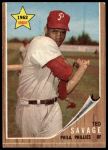 1962 Topps #104 Ted Savage<br />B62T 12 3024<br /><a class='button AddToCart' data-ajax='true' data-ajax-mode='replace' data-ajax-update='#cart-info' href='/AddToCart?itemId=7019082&quantity=1&type=0'>Add To Cart</a>