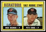 1967 Topps #459  -  Dick Bosman / Pete Craig Senators Rookies<br />B67T 14 3185<br /><a class='button AddToCart' data-ajax='true' data-ajax-mode='replace' data-ajax-update='#cart-info' href='/AddToCart?itemId=7019551&quantity=1&type=0'>Add To Cart</a>