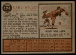 1962 Topps #174 xCAP Carl Willey<br />B62T 12 4113<br /><a class='button AddToCart' data-ajax='true' data-ajax-mode='replace' data-ajax-update='#cart-info' href='/AddToCart?itemId=7030257&quantity=1&type=0'>Add To Cart</a>