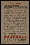 1951 Bowman #230 Max Lanier<br />B51B 01 5544<br /><a class='button AddToCart' data-ajax='true' data-ajax-mode='replace' data-ajax-update='#cart-info' href='/AddToCart?itemId=7031098&quantity=1&type=0'>Add To Cart</a>