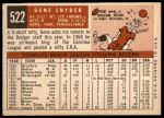 1959 Topps #522 Gene Snyder<br />B59T 14 9011<br /><a class='button AddToCart' data-ajax='true' data-ajax-mode='replace' data-ajax-update='#cart-info' href='/AddToCart?itemId=7032649&quantity=1&type=0'>Add To Cart</a>