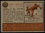 1962 Topps #174 xCAP Carl Willey<br />B62T 12 4787<br /><a class='button AddToCart' data-ajax='true' data-ajax-mode='replace' data-ajax-update='#cart-info' href='/AddToCart?itemId=7034973&quantity=1&type=0'>Add To Cart</a>