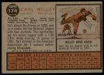 1962 Topps #174 xCAP Carl Willey<br />B62T 12 4916<br /><a class='button AddToCart' data-ajax='true' data-ajax-mode='replace' data-ajax-update='#cart-info' href='/AddToCart?itemId=7035103&quantity=1&type=0'>Add To Cart</a>