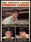 1964 Topps #6  -  Camilo Pascual / Jim Bunning / Dick Stigman AL Strikeout Leaders<br />B64T 12 6770<br /><a class='button AddToCart' data-ajax='true' data-ajax-mode='replace' data-ajax-update='#cart-info' href='/AddToCart?itemId=7035433&quantity=1&type=0'>Add To Cart</a>