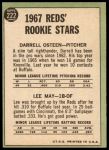 1967 Topps #222  -  Lee May / Darrell Osteen Reds Rookies<br />B67T 14 4151<br /><a class='button AddToCart' data-ajax='true' data-ajax-mode='replace' data-ajax-update='#cart-info' href='/AddToCart?itemId=7036167&quantity=1&type=0'>Add To Cart</a>