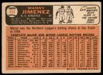 1966 Topps #458 Name misspelled as "Jiminez" on Front Manny Jimenez<br />B66T 14 4421<br /><a class='button AddToCart' data-ajax='true' data-ajax-mode='replace' data-ajax-update='#cart-info' href='/AddToCart?itemId=7040193&quantity=1&type=0'>Add To Cart</a>
