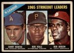 1966 Topps #225  -  Bob Gibson / Sandy Koufax / Bob Veale NL Strikeout Leaders<br />B66T 14 4507<br /><a class='button AddToCart' data-ajax='true' data-ajax-mode='replace' data-ajax-update='#cart-info' href='/AddToCart?itemId=7040282&quantity=1&type=0'>Add To Cart</a>