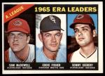 1966 Topps #222  -  Eddie Fisher / Sam McDowell / Sonny Siebert AL ERA Leaders<br />B66T 14 4511<br /><a class='button AddToCart' data-ajax='true' data-ajax-mode='replace' data-ajax-update='#cart-info' href='/AddToCart?itemId=7040286&quantity=1&type=0'>Add To Cart</a>