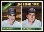 1966 Topps #333  -  Joe Coleman / Jim French Senators Rookies<br />B66T 14 4588<br /><a class='button AddToCart' data-ajax='true' data-ajax-mode='replace' data-ajax-update='#cart-info' href='/AddToCart?itemId=7040363&quantity=1&type=0'>Add To Cart</a>