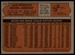 1972 Topps #313 Luis Aparicio<br />B72T 11 8984<br /><a class='button AddToCart' data-ajax='true' data-ajax-mode='replace' data-ajax-update='#cart-info' href='/AddToCart?itemId=7041636&quantity=1&type=0'>Add To Cart</a>