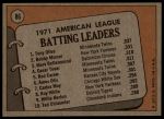 1972 Topps #86  -  Bobby Murcer / Tony Oliva / Merv Rettenmund AL Batting Leaders<br />B72T 11 9121<br /><a class='button AddToCart' data-ajax='true' data-ajax-mode='replace' data-ajax-update='#cart-info' href='/AddToCart?itemId=7041773&quantity=1&type=0'>Add To Cart</a>