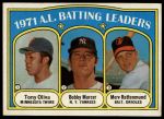 1972 Topps #86  -  Bobby Murcer / Tony Oliva / Merv Rettenmund AL Batting Leaders<br />B72T 11 9121<br /><a class='button AddToCart' data-ajax='true' data-ajax-mode='replace' data-ajax-update='#cart-info' href='/AddToCart?itemId=7041773&quantity=1&type=0'>Add To Cart</a>