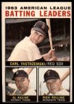 1964 Topps #8  -  Carl Yastrzemski / Al Kaline / Rich Rollins AL Batting Leaders<br />B64T 12 7197<br /><a class='button AddToCart' data-ajax='true' data-ajax-mode='replace' data-ajax-update='#cart-info' href='/AddToCart?itemId=7042134&quantity=1&type=0'>Add To Cart</a>