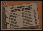 1972 Topps #86  -  Bobby Murcer / Tony Oliva / Merv Rettenmund AL Batting Leaders<br />B72T 11 9604<br /><a class='button AddToCart' data-ajax='true' data-ajax-mode='replace' data-ajax-update='#cart-info' href='/AddToCart?itemId=7042781&quantity=1&type=0'>Add To Cart</a>
