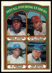 1972 Topps #93  -  Steve Carlton / Fergie Jenkins / Tom Seaver / Al Downing NL Pitching Leaders<br />B72T 11 9766<br /><a class='button AddToCart' data-ajax='true' data-ajax-mode='replace' data-ajax-update='#cart-info' href='/AddToCart?itemId=7043303&quantity=1&type=0'>Add To Cart</a>