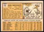 1963 Topps #152 Ron Nischwitz<br />B63T 10 9430<br /><a class='button AddToCart' data-ajax='true' data-ajax-mode='replace' data-ajax-update='#cart-info' href='/AddToCart?itemId=7043383&quantity=1&type=0'>Add To Cart</a>