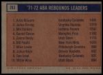 1972 Topps #263  -  Mel Daniels / Julius Erving / Artis Gilmore ABA Rebound Leaders<br />K72T 05 6023<br /><a class='button AddToCart' data-ajax='true' data-ajax-mode='replace' data-ajax-update='#cart-info' href='/AddToCart?itemId=7044997&quantity=1&type=0'>Add To Cart</a>