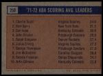 1972 Topps #259  -  Dan Issel / Rick Barry / Charlie Scott ABA Scoring Average Leaders<br />K72T 05 6120<br /><a class='button AddToCart' data-ajax='true' data-ajax-mode='replace' data-ajax-update='#cart-info' href='/AddToCart?itemId=7045095&quantity=1&type=0'>Add To Cart</a>