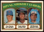 1972 Topps #95  -  Fergie Jenkins / Tom Seaver / Bil Stoneman NL Strikeout Leaders<br />B72T 12 0834<br /><a class='button AddToCart' data-ajax='true' data-ajax-mode='replace' data-ajax-update='#cart-info' href='/AddToCart?itemId=7046741&quantity=1&type=0'>Add To Cart</a>