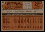 1972 Topps #15 Walt Williams<br />B72T 12 0976<br /><a class='button AddToCart' data-ajax='true' data-ajax-mode='replace' data-ajax-update='#cart-info' href='/AddToCart?itemId=7046919&quantity=1&type=0'>Add To Cart</a>