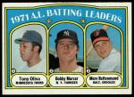 1972 Topps #86  -  Bobby Murcer / Tony Oliva / Merv Rettenmund AL Batting Leaders<br />B72T 11 9973<br /><a class='button AddToCart' data-ajax='true' data-ajax-mode='replace' data-ajax-update='#cart-info' href='/AddToCart?itemId=7047945&quantity=1&type=0'>Add To Cart</a>