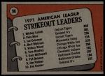 1972 Topps #96  -  Vida Blue / Joe Coleman / Mickey Lolich AL Strikeout Leaders<br />B72T 12 0266<br /><a class='button AddToCart' data-ajax='true' data-ajax-mode='replace' data-ajax-update='#cart-info' href='/AddToCart?itemId=7048401&quantity=1&type=0'>Add To Cart</a>