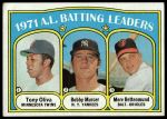 1972 Topps #86  -  Bobby Murcer / Tony Oliva / Merv Rettenmund AL Batting Leaders<br />B72T 12 0268<br /><a class='button AddToCart' data-ajax='true' data-ajax-mode='replace' data-ajax-update='#cart-info' href='/AddToCart?itemId=7048403&quantity=1&type=0'>Add To Cart</a>