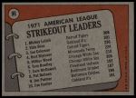 1972 Topps #96  -  Vida Blue / Joe Coleman / Mickey Lolich AL Strikeout Leaders<br />B72T 12 0269<br /><a class='button AddToCart' data-ajax='true' data-ajax-mode='replace' data-ajax-update='#cart-info' href='/AddToCart?itemId=7048404&quantity=1&type=0'>Add To Cart</a>