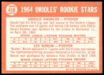 1964 Topps #418  -  Darold Knowles / Les Narum Orioles Rookies<br />B64T 12 7638<br /><a class='button AddToCart' data-ajax='true' data-ajax-mode='replace' data-ajax-update='#cart-info' href='/AddToCart?itemId=7051548&quantity=1&type=0'>Add To Cart</a>