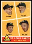 1960 Topps #468  -  Johnny Keane / Howie Pollet / Ray Katt / Harry Walker Cardinals Coaches<br />B60T 14 1112<br /><a class='button AddToCart' data-ajax='true' data-ajax-mode='replace' data-ajax-update='#cart-info' href='/AddToCart?itemId=7054166&quantity=1&type=0'>Add To Cart</a>
